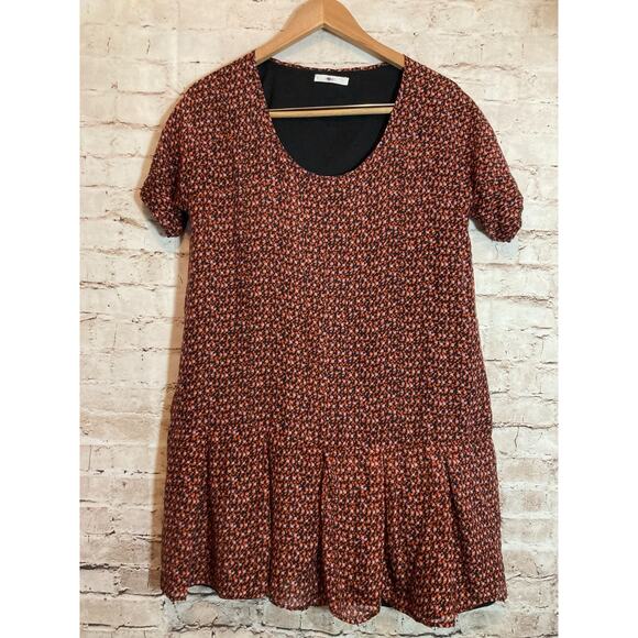 ELIOT Silk Babydoll Dress Womens Large Micro Floral Ruffle Hem Dark Romantic - Picture 1 of 12